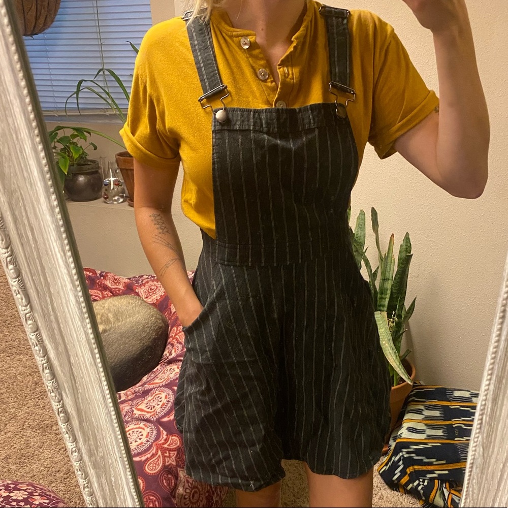 Pin striped overall dress